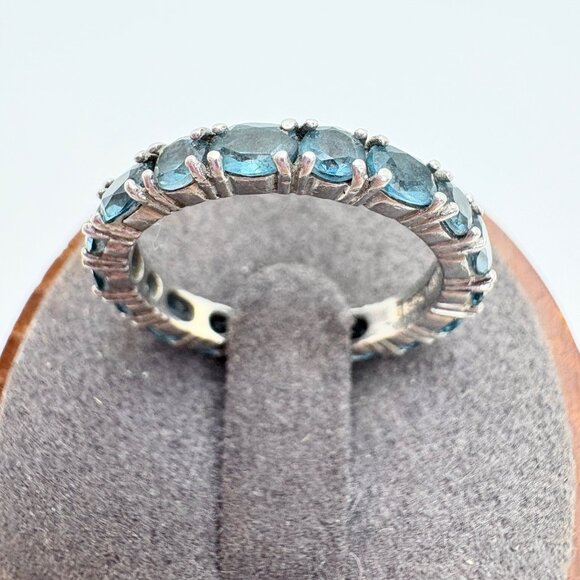 Sterling Silver 925 Blue Topaz Prong Set Eternity Band Stackable Ring Size 7 - Picture 3 of 9